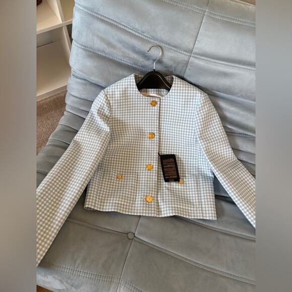 Versace wool Medusa Blue and White Checkered wool jacket 46 - Picture 2 of 8